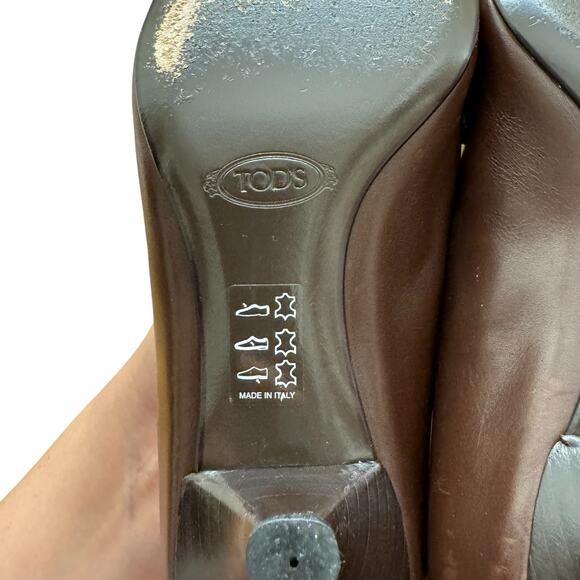 TOD’s Brown Leather Pointed Toe Kitten Heels Womens size 7.5 - Picture 10 of 10